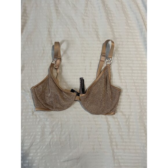 Victoria's Secret Unlined Underwire Bra 34DD/E75 Beige Sparkle Lingerie - Picture 1 of 4